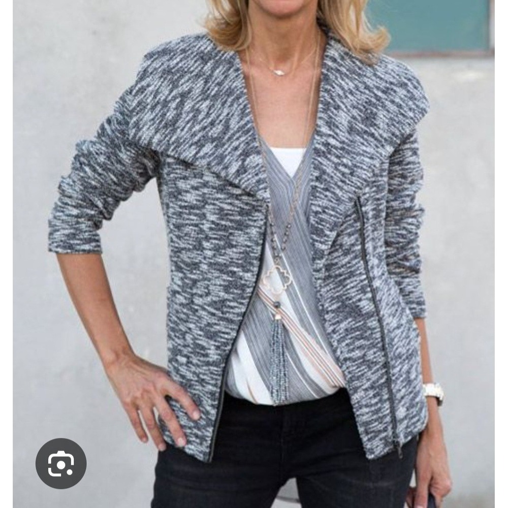 LOFT Women Small‎  Moto Modern Jacket Navy Blue/ White Stripes Full Zip Packets
